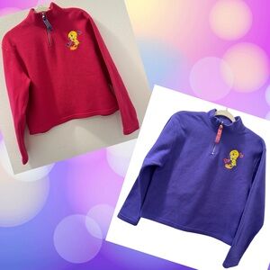 Vintage 1997 WB Looney Tunes Tweety Bird 1/4 Zip Fleece Pullover Sweater Bundle